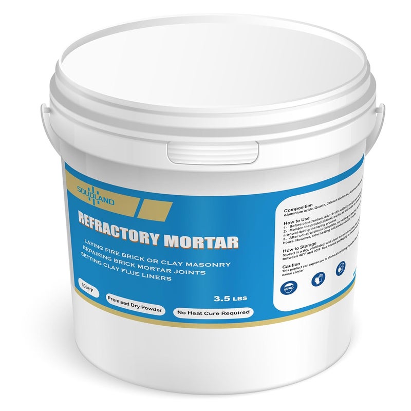 SOLIDLAND Refractory Mortar - 3.5 LBS Masonry & FireBrick Refractory Cement - 3056°F High Temperature Fireproof Dry Mix - for Kilns, Firepit, Fireplaces, Chimneys and More - Image 1